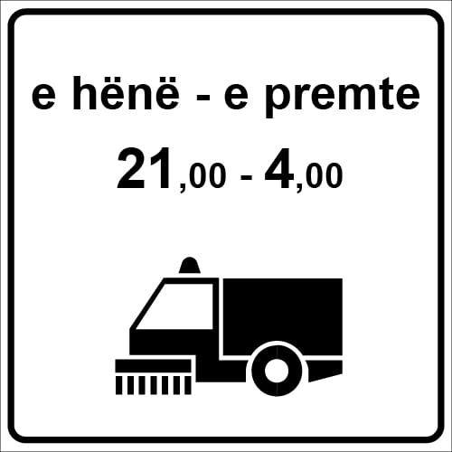 Paneli plotësues në figurë, i vendosur poshtë sinjalit “Ndalim Pushimi”, tregon se nga e Hëna në të Premte ( nga ora 21:00 deri në orën 4:00) ndalohet pushimi i mjeteve, sepse bëhet.