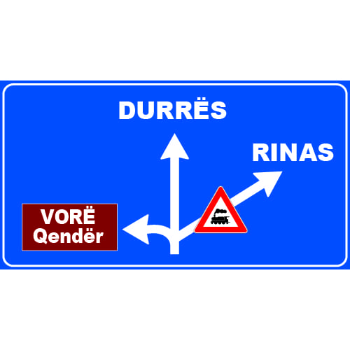 Sinjali në figurë paralajmëron kryqëzim në rrugë interurbane.
