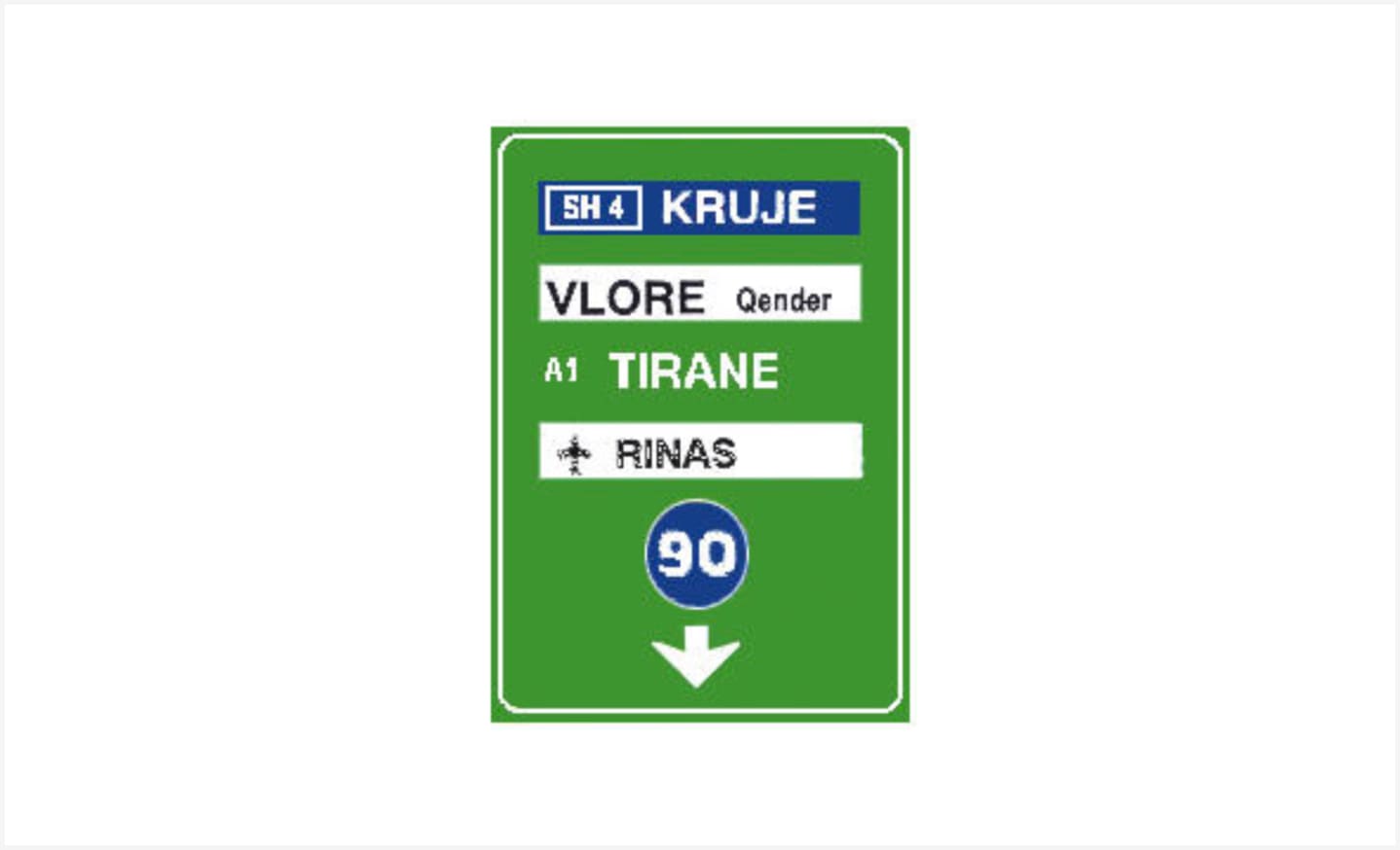 Sinjali në figurë tregon se në korsinë ku është vendosur, drejtuesit e mjeteve duhet të lëvizin me shpejtësi më të vogël se 90 km/orë.