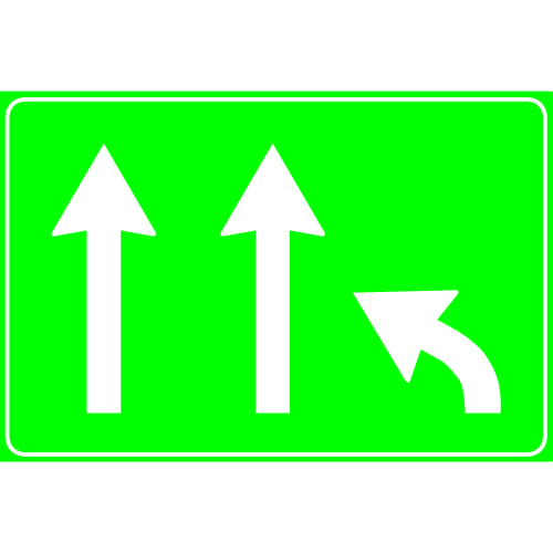 Sinjali në figurë tregon zvogëlim të numrit të korsive, nga 3(tre) në 2(dy), në karrexhatën e autostradës.