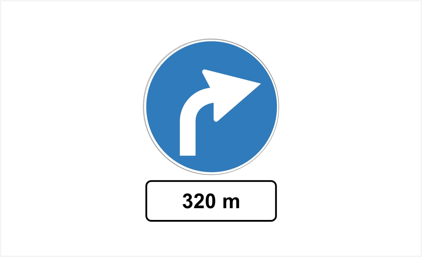 Sinjali në figurë tregon se, pas 320 metrave, jemi të detyruar të kthehemi djathtas.